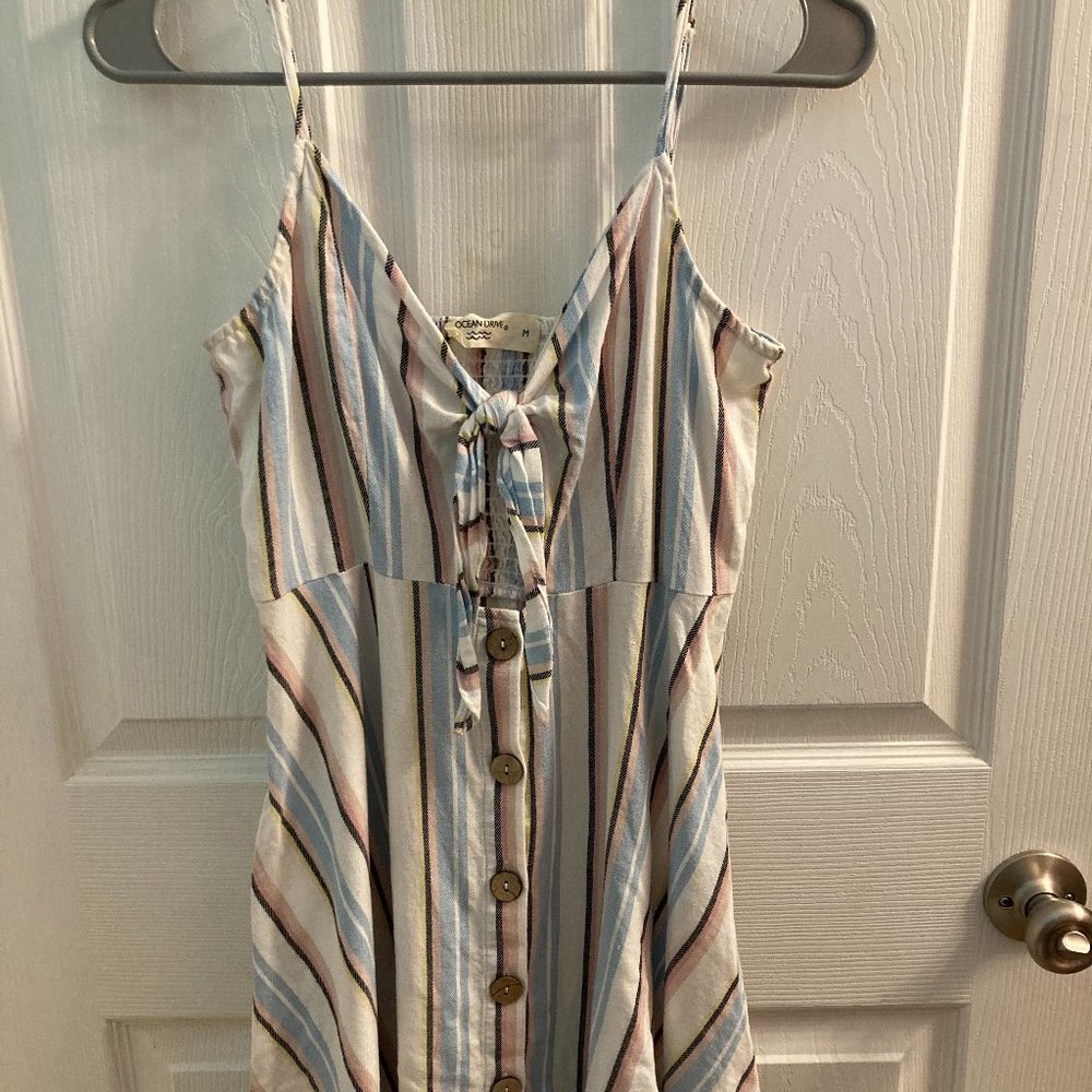 Striped Smocked Dress with Buttons